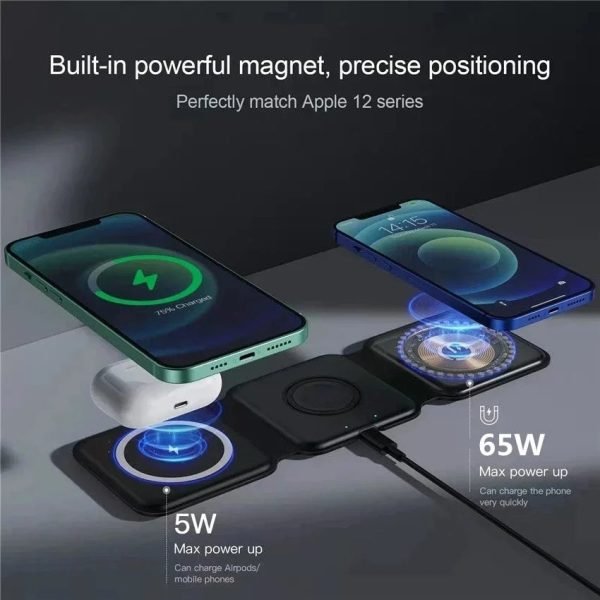 100W 3 in 1 Magnetic Wireless Charger Pad Stand for iPhone 14 13 15 8 Pro Max Airpods iWatch Fast Wireless Charging Dock Station - Image 2