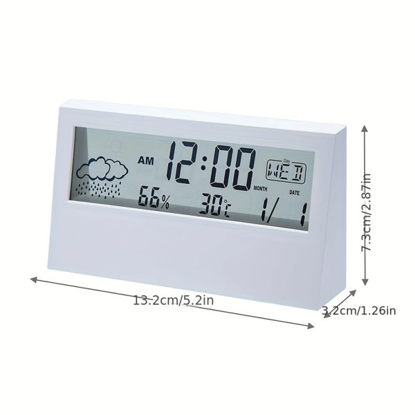 1pc White Clock,Multifunctional Weather Temperature Hygrometer Mute Digital Display Electronic Clock,Desktop Alarm Clock - Image 6