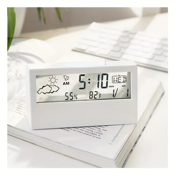 1pc White Clock,Multifunctional Weather Temperature Hygrometer Mute Digital Display Electronic Clock,Desktop Alarm Clock - Image 4