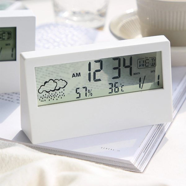 1pc White Clock,Multifunctional Weather Temperature Hygrometer Mute Digital Display Electronic Clock,Desktop Alarm Clock - Image 3