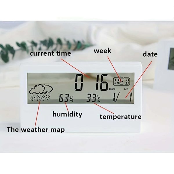 1pc White Clock,Multifunctional Weather Temperature Hygrometer Mute Digital Display Electronic Clock,Desktop Alarm Clock - Image 2