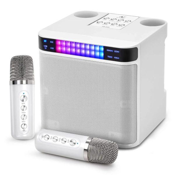 2 Mic Karaoke Machine Portable PA Speaker System Wireless Microphone Voice Changer Colorful LED Light Sing for Home Kids Adults