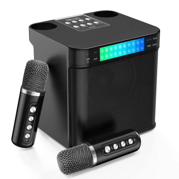 2 Mic Karaoke Machine Portable PA Speaker System Wireless Microphone Voice Changer Colorful LED Light Sing for Home Kids Adults - Image 11