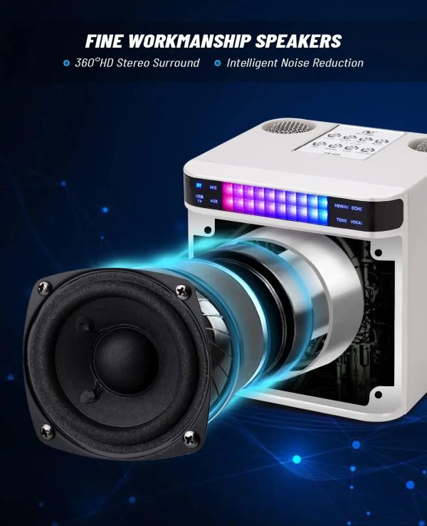 2 Mic Karaoke Machine Portable PA Speaker System Wireless Microphone Voice Changer Colorful LED Light Sing for Home Kids Adults - Image 3