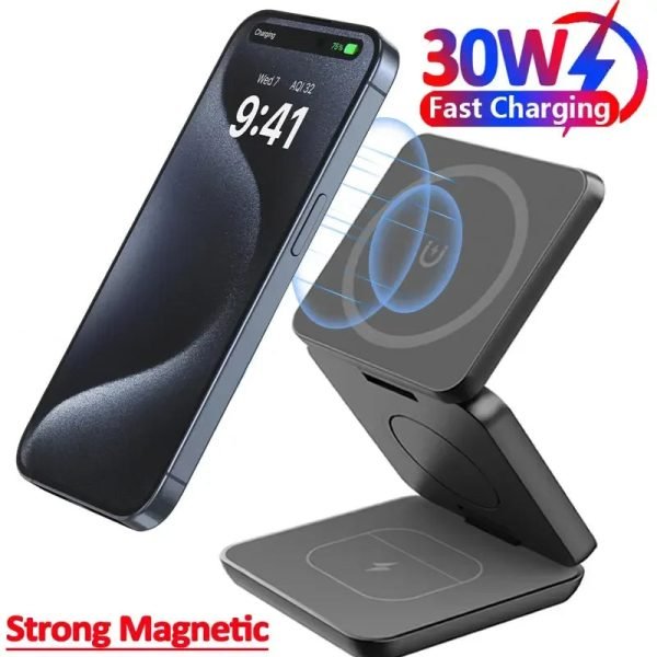 3 in 1 Magnetic Foldable Wireless Charger Stand for iPhone 15 14 13 12 Apple Watch 8 7 Airpods Pro Fast Charging Dock Station