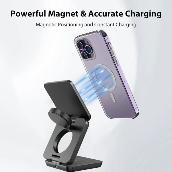 3 in 1 Magnetic Foldable Wireless Charger Stand for iPhone 15 14 13 12 Apple Watch 8 7 Airpods Pro Fast Charging Dock Station - Image 4