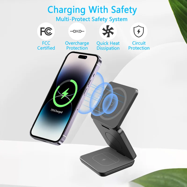 3 in 1 Magnetic Foldable Wireless Charger Stand for iPhone 15 14 13 12 Apple Watch 8 7 Airpods Pro Fast Charging Dock Station - Image 5