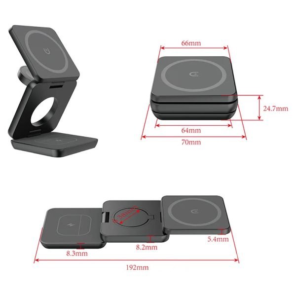 3 in 1 Magnetic Foldable Wireless Charger Stand for iPhone 15 14 13 12 Apple Watch 8 7 Airpods Pro Fast Charging Dock Station - Image 6