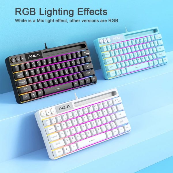 AULA F3061 RGB 61 Keys Membrang Wired Keyboard USB Gaming computer for Laptop Connection Pc gamer Small size Keypad pink blue