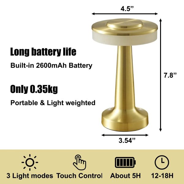 Cordless Table Lamp LED Book Light Rechargeable 1800mah USB Lamp 3 Brightness Touch Bedside Lamps for Reading Bar Bedroom Hotel - Image 2