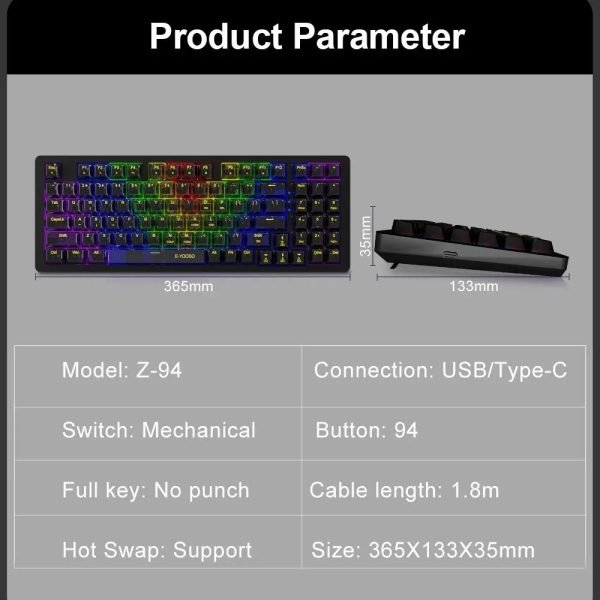 E-YOOSO Z94 USB Mechanical Gaming Keyboard Wired Monochrome Backlit 94 Key Russian Brazilian Portuguese for Compute Laptop PC - Image 6
