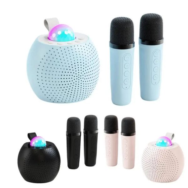 Karaoke Machine Portable Wireless Dual Microphone Karaoke Machine Voice Changer Round Karaoke Speaker with Light Design for kids