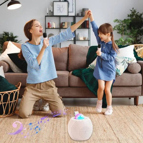 Karaoke Machine Portable Wireless Dual Microphone Karaoke Machine Voice Changer Round Karaoke Speaker with Light Design for kids - Image 5