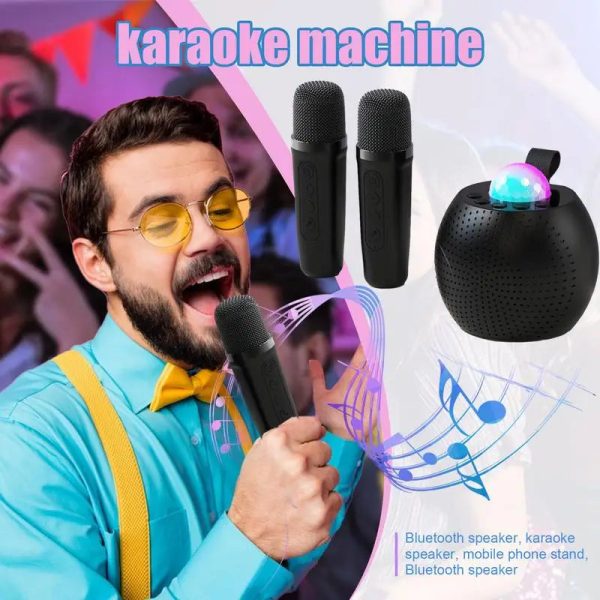 Karaoke Machine Portable Wireless Dual Microphone Karaoke Machine Voice Changer Round Karaoke Speaker with Light Design for kids - Image 4