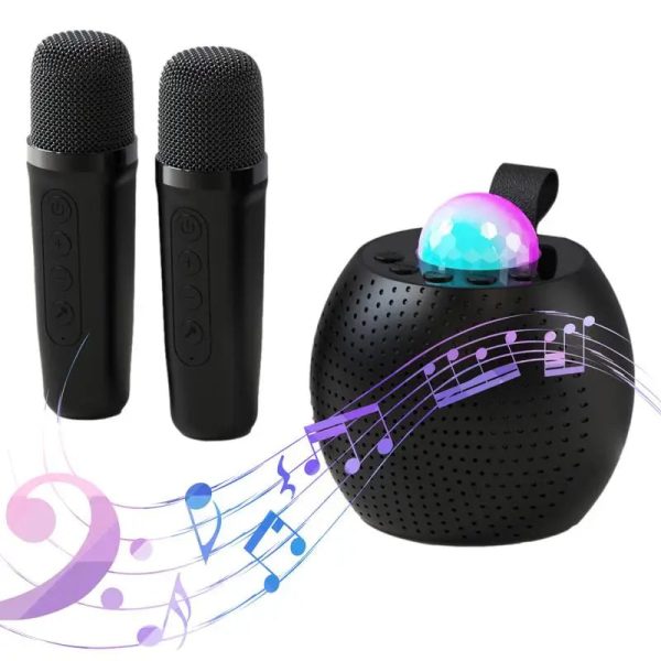 Karaoke Machine Portable Wireless Dual Microphone Karaoke Machine Voice Changer Round Karaoke Speaker with Light Design for kids - Image 2