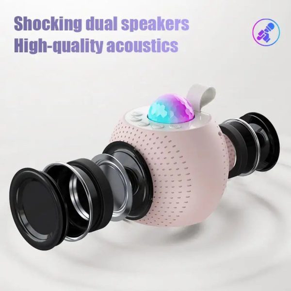 Karaoke Machine Portable Wireless Dual Microphone Karaoke Machine Voice Changer Round Karaoke Speaker with Light Design for kids - Image 3