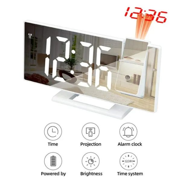 LED Digital Alarm Clock Bedroom Electric Alarm Clock with Projection FM Radio Time Projector Bedroom Bedside Clock - Image 15