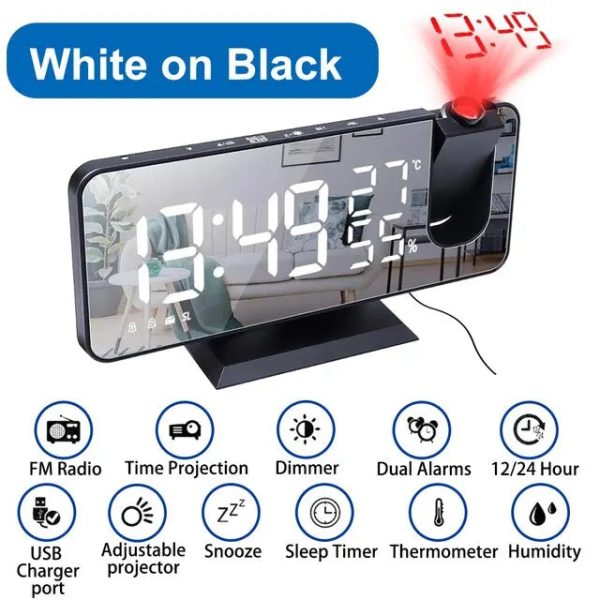 LED Digital Alarm Clock Bedroom Electric Alarm Clock with Projection FM Radio Time Projector Bedroom Bedside Clock - Image 10