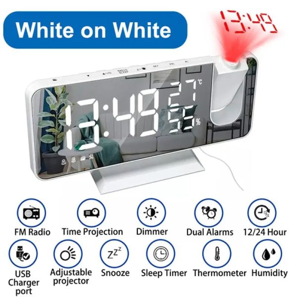 LED Digital Alarm Clock Bedroom Electric Alarm Clock with Projection FM Radio Time Projector Bedroom Bedside Clock - Image 5