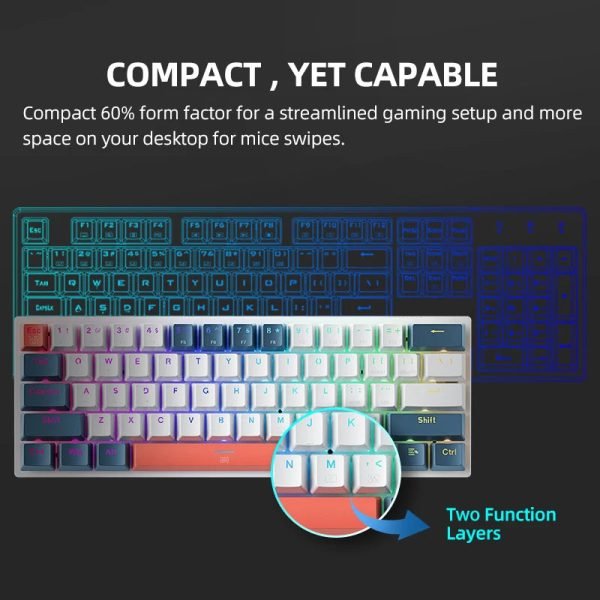 Machenike K500-B61 Mini Mechanical Keybaord 60% Form Factor 61Keys Gaming Keybaord Wired Full Key Hot-Swappable RGB Backlit - Image 2