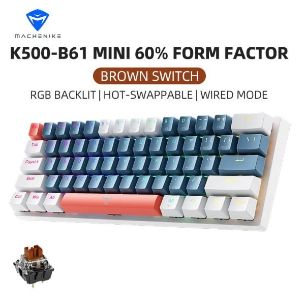Machenike K500-B61 Mini Mechanical Keybaord 60% Form Factor 61Keys Gaming Keybaord Wired Full Key Hot-Swappable RGB Backlit - Image 9