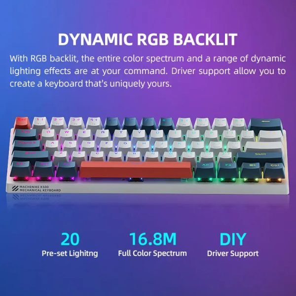 Machenike K500-B61 Mini Mechanical Keybaord 60% Form Factor 61Keys Gaming Keybaord Wired Full Key Hot-Swappable RGB Backlit - Image 6
