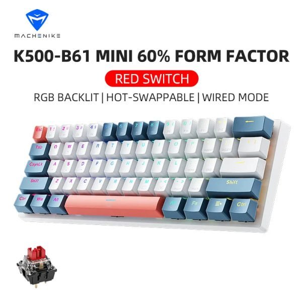 Machenike K500-B61 Mini Mechanical Keybaord 60% Form Factor 61Keys Gaming Keybaord Wired Full Key Hot-Swappable RGB Backlit - Image 7