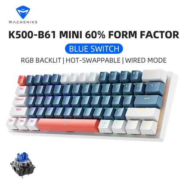 Machenike K500-B61 Mini Mechanical Keybaord 60% Form Factor 61Keys Gaming Keybaord Wired Full Key Hot-Swappable RGB Backlit - Image 8