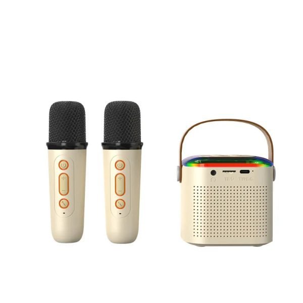 Mini Dual Mic Subwoofer Portable Karaoke Machine Adults kids Bluetooth Speaker System with 2 Wireless Microphones Music Player