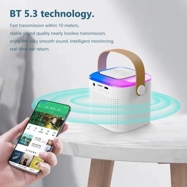 Mini Dual Mic Subwoofer Portable Karaoke Machine Adults kids Bluetooth Speaker System with 2 Wireless Microphones Music Player - Image 2