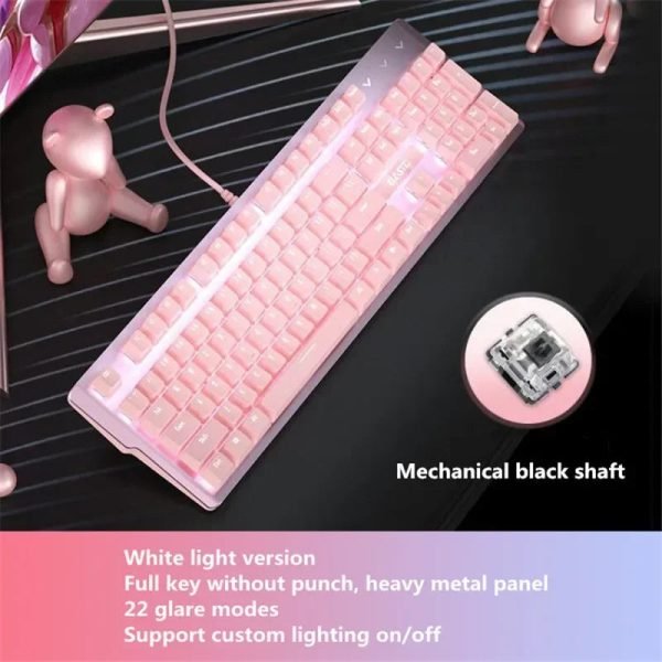 New Girly Pink Gaming Mechanical Wired Keyboard 104-Key USB Interface White Backlight Is Suitable For Gamers Keyboard PC Laptops - Image 9