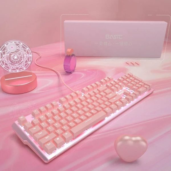 New Girly Pink Gaming Mechanical Wired Keyboard 104-Key USB Interface White Backlight Is Suitable For Gamers Keyboard PC Laptops - Image 5