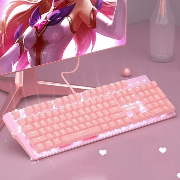 New Girly Pink Gaming Mechanical Wired Keyboard 104-Key USB Interface White Backlight Is Suitable For Gamers Keyboard PC Laptops - Image 4