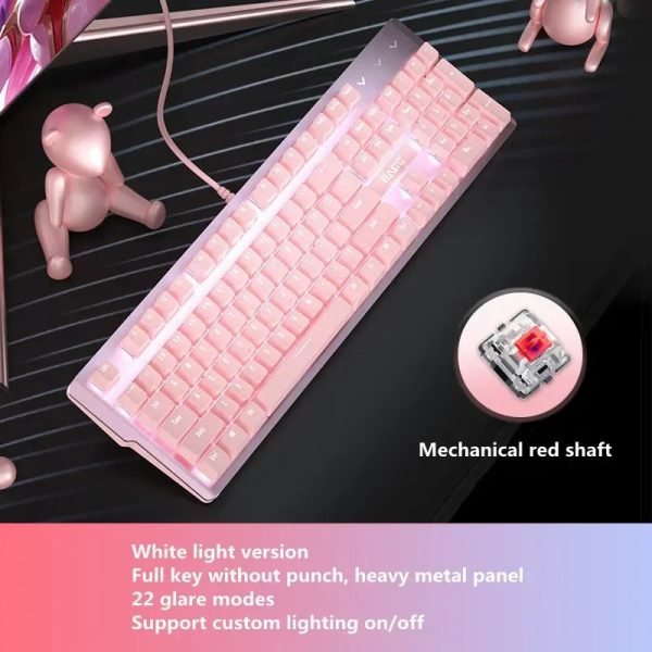 New Girly Pink Gaming Mechanical Wired Keyboard 104-Key USB Interface White Backlight Is Suitable For Gamers Keyboard PC Laptops - Image 7