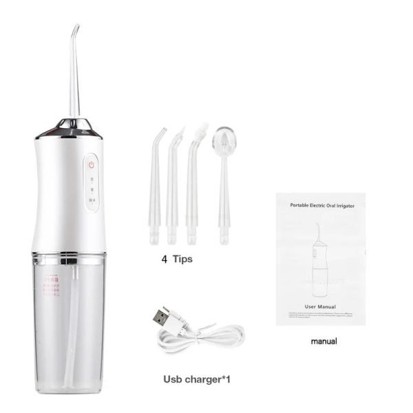 Oral irrigator and Electric toothbrush ipx7 replacement brush head portable dental water flosser with 4 nozzles usb rechargeable - Image 8
