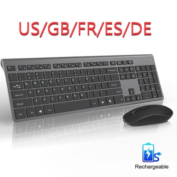 Rechargeable Keyboard Mouse Wireless Set,2.4G Silent Full-size Keyboard and Mouse Combo,2400 DPI Mouse for Notebook Desktop PC