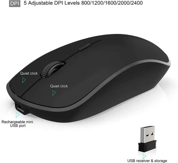 Rechargeable Keyboard Mouse Wireless Set,2.4G Silent Full-size Keyboard and Mouse Combo,2400 DPI Mouse for Notebook Desktop PC - Image 4