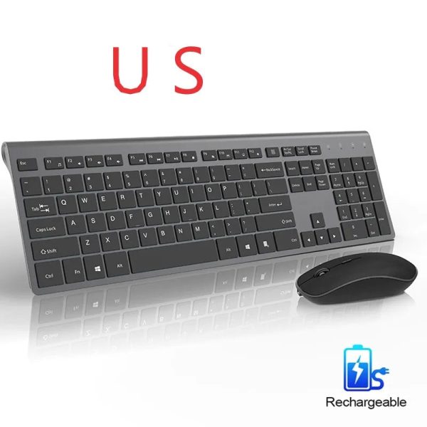 Rechargeable Keyboard Mouse Wireless Set,2.4G Silent Full-size Keyboard and Mouse Combo,2400 DPI Mouse for Notebook Desktop PC - Image 7