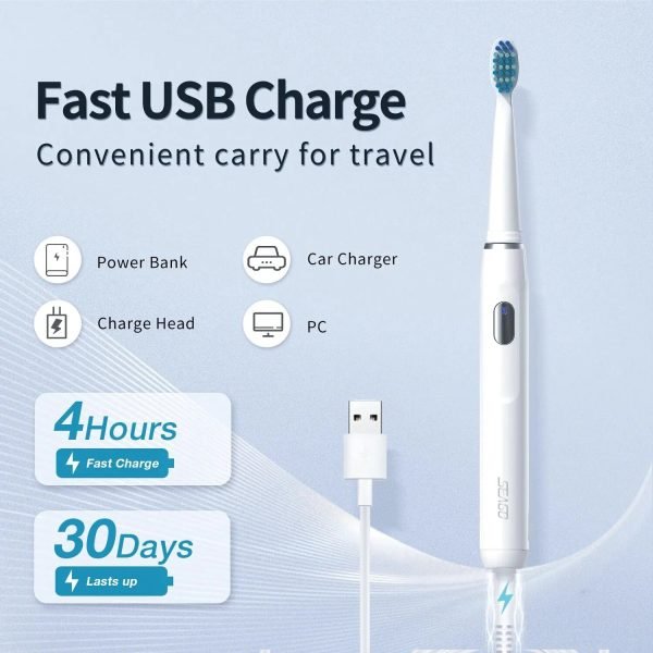 SEAGO Sonic Electric Toothbrush Portable for Travel Rechargeable 4 Modes 3 Replacement Brush Heads Dental Care Oral Health - Image 4