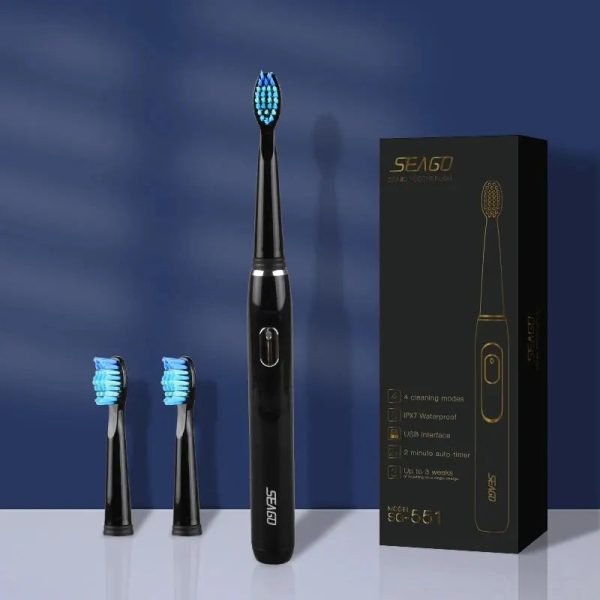 SEAGO Sonic Electric Toothbrush Portable for Travel Rechargeable 4 Modes 3 Replacement Brush Heads Dental Care Oral Health - Image 15
