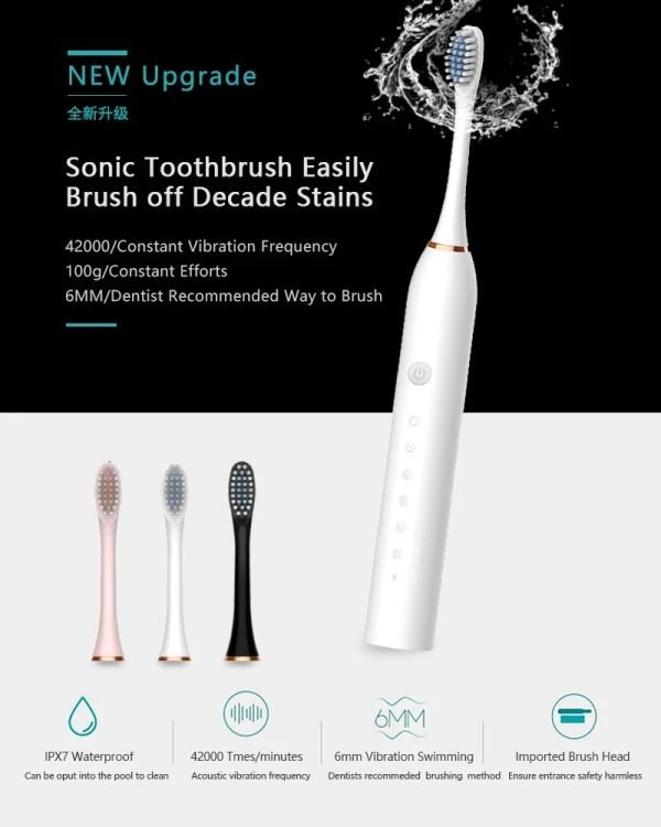 Smart Electric Toothbrush USB Rechargeable Teeth Clean Whitening Sonic Toothbrush Timing Tooth Brush With Replacement Heads - Image 2