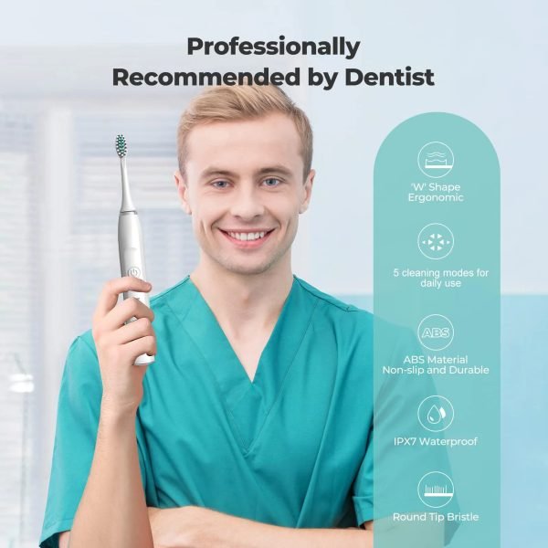 Sonic Electric Toothbrush Timer Brush 5 Mode USB Charger Rechargeable Deep Clean Tooth Brushes Replacement Heads Set For Adults - Image 2