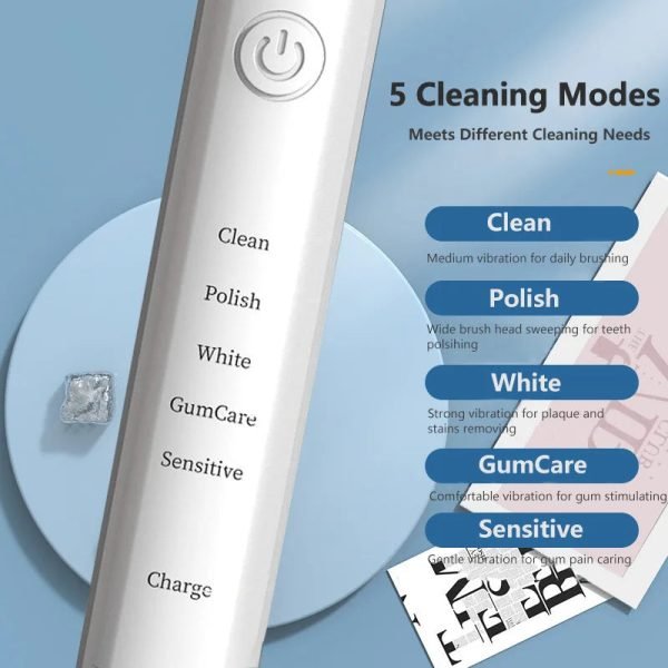 Sonic Electric Toothbrush Timer Brush 5 Mode USB Charger Rechargeable Deep Clean Tooth Brushes Replacement Heads Set For Adults - Image 3