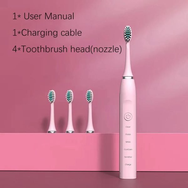 Sonic Electric Toothbrush Timer Brush 5 Mode USB Charger Rechargeable Deep Clean Tooth Brushes Replacement Heads Set For Adults - Image 24