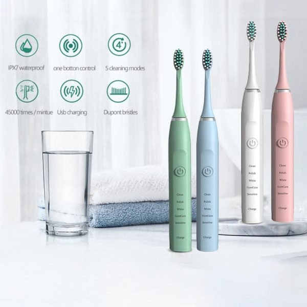 Sonic Electric Toothbrush Timer Brush 5 Mode USB Charger Rechargeable Deep Clean Tooth Brushes Replacement Heads Set For Adults - Image 6