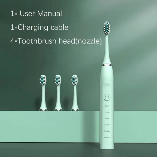Sonic Electric Toothbrush Timer Brush 5 Mode USB Charger Rechargeable Deep Clean Tooth Brushes Replacement Heads Set For Adults - Image 9