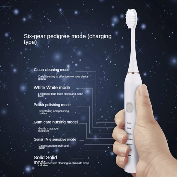 Sonic Electric Toothbrush for Adults Kid 6 Mode Smart Timer Whitening Tooth Brushes IPX7 Waterproof USB Charger Replaceable Head - Image 2