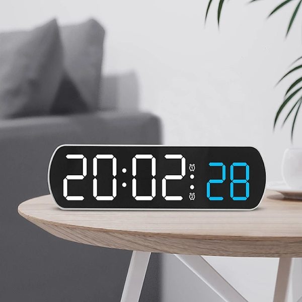 Voice Control Digital Alarm Clock TEMP Date Timer Coutdown Night Mode Type-C USB 12/24H Anti-disturb Funtion 2 Alarms LED Clock