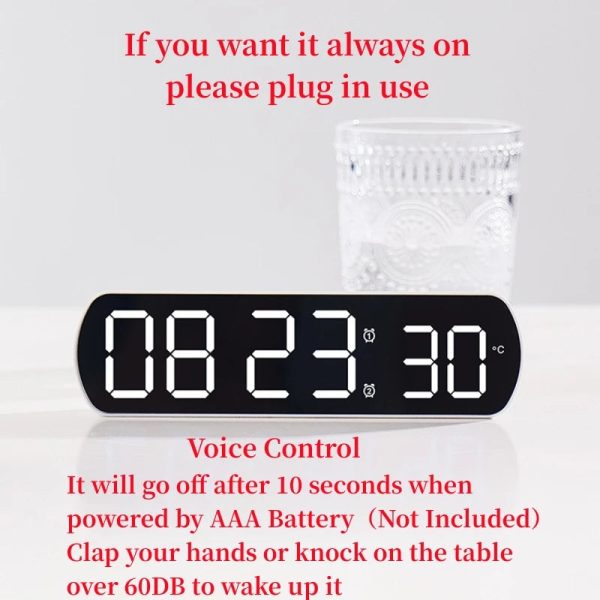 Voice Control Digital Alarm Clock TEMP Date Timer Coutdown Night Mode Type-C USB 12/24H Anti-disturb Funtion 2 Alarms LED Clock - Image 2