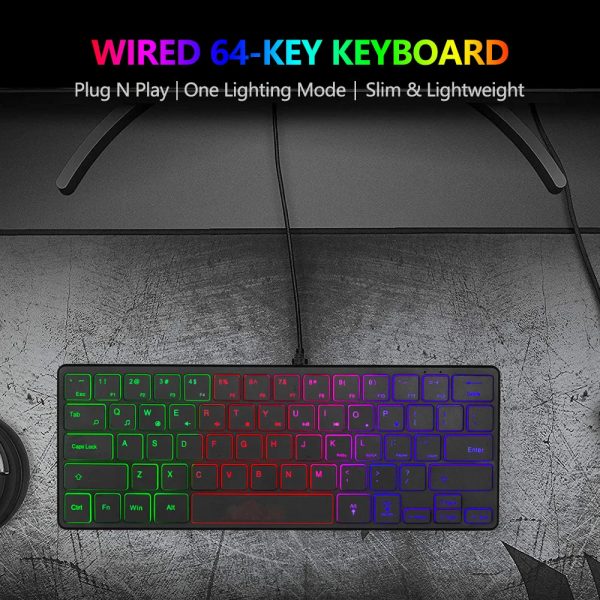 Wired 64-key Keyboard Compact Film Keypad Lightweight Backlit Keyboard One Lighting Mode Plug N Play Portable Black Keyboard - Image 4